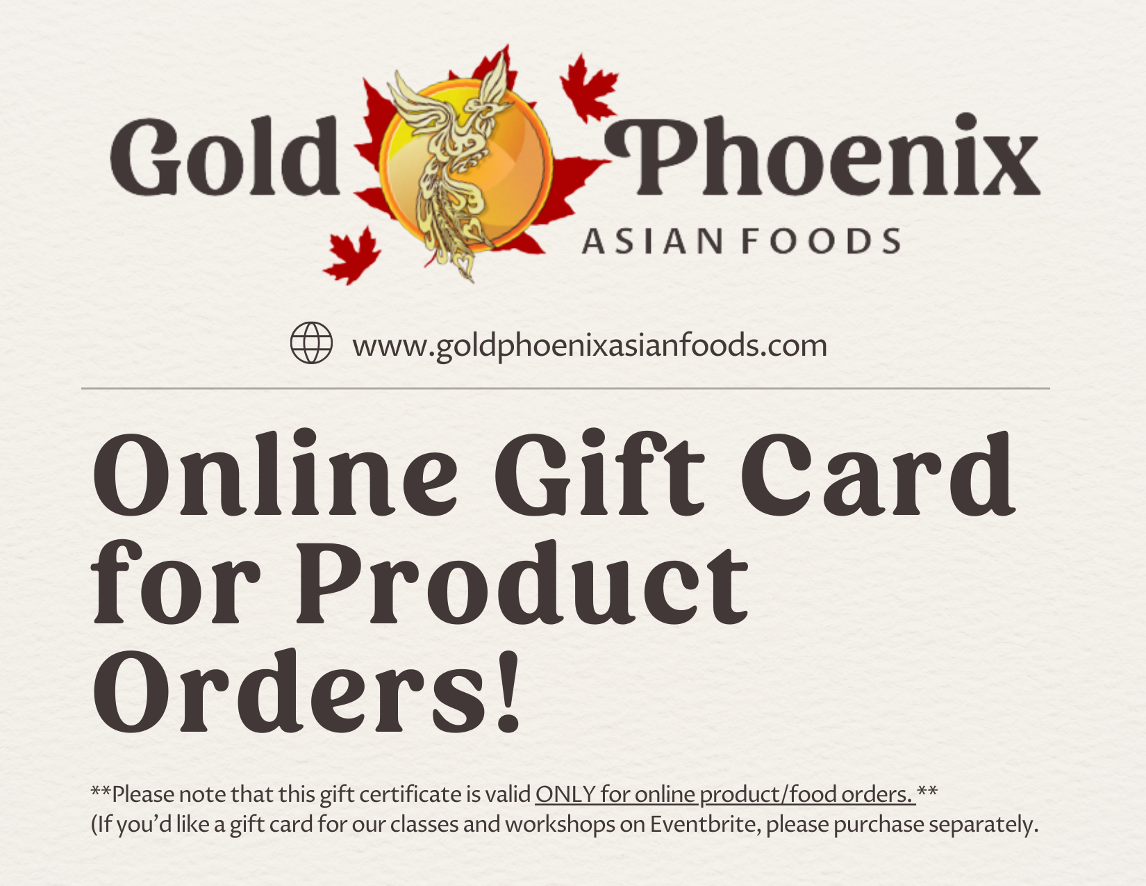 Online Gift Card Gold Phoenix Asian Foods